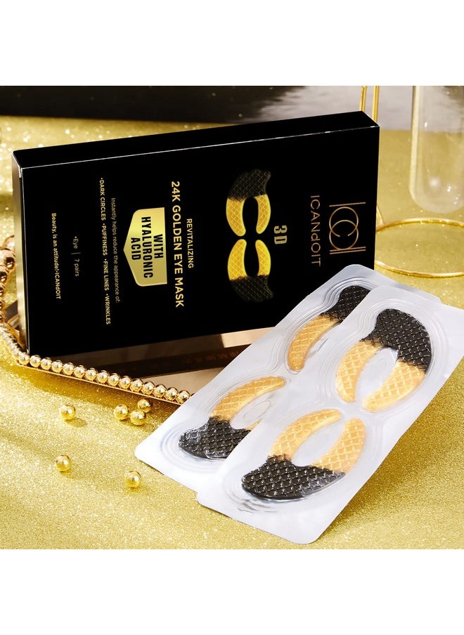 ICANdOIT 24K Gold Eye Mask For Dark Circles&Puffiness,Anti-Aging,Anti-Wrinkle With Hyaluronic Acid and Collagen,Eye Zone Care Eye Patches for All Skin Types,21Pairs