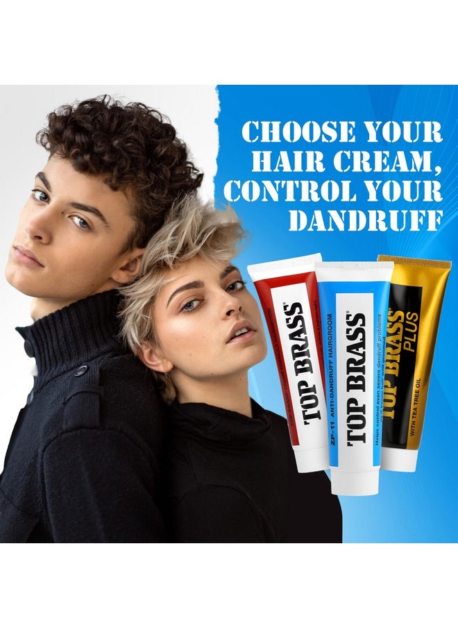Top Brass Anti Dandruff Hair Cream for Men & Women - Hair Cream for Styling Infused with Beeswax & Candelilla - Relieves Scalp Dryness, Dandruff, Flaking & Itching - Non-Greasy, Nicely Scented 3 Pack