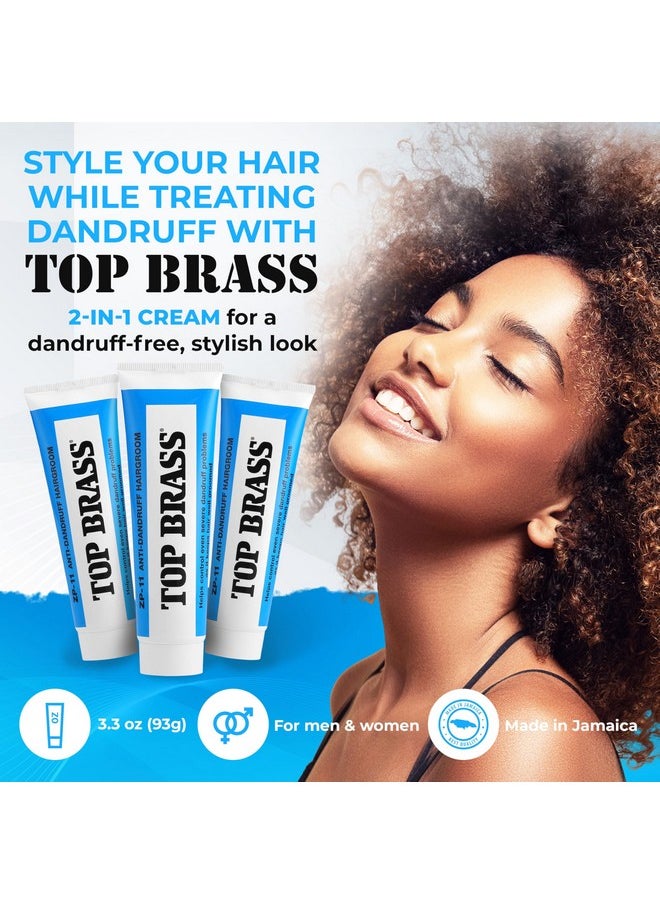 Top Brass Anti Dandruff Hair Cream for Men & Women - Hair Cream for Styling Infused with Beeswax & Candelilla - Relieves Scalp Dryness, Dandruff, Flaking & Itching - Non-Greasy, Nicely Scented 3 Pack
