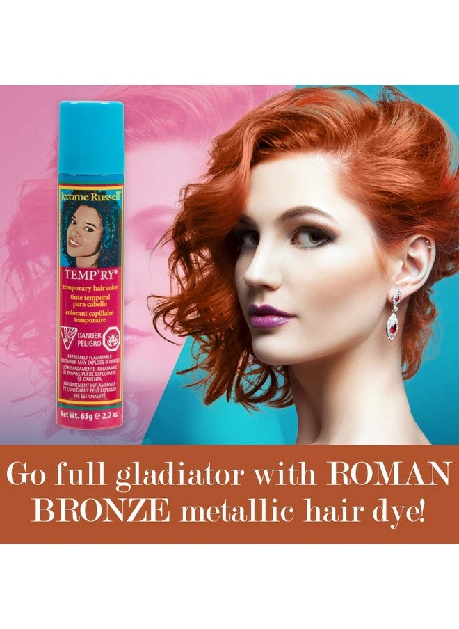Jerome Russell Temporary Hair Color Spray, Roman Bronze - Intense Spray-On Temporary Hair Color, Fast-Drying, Non-Sticky, 2.2 oz, Cruelty Free, BPA Free, Travel Size