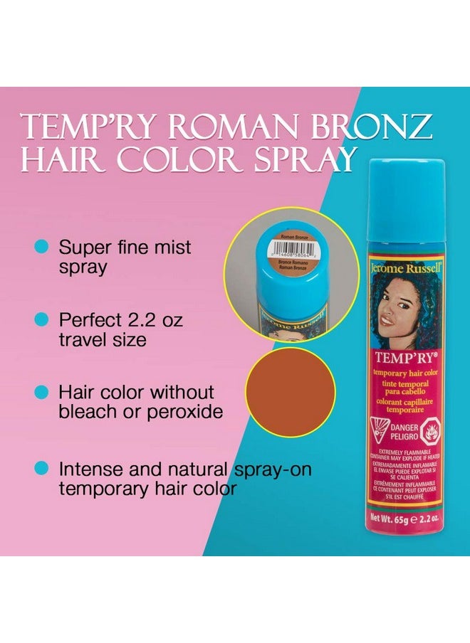 Jerome Russell Temporary Hair Color Spray, Roman Bronze - Intense Spray-On Temporary Hair Color, Fast-Drying, Non-Sticky, 2.2 oz, Cruelty Free, BPA Free, Travel Size
