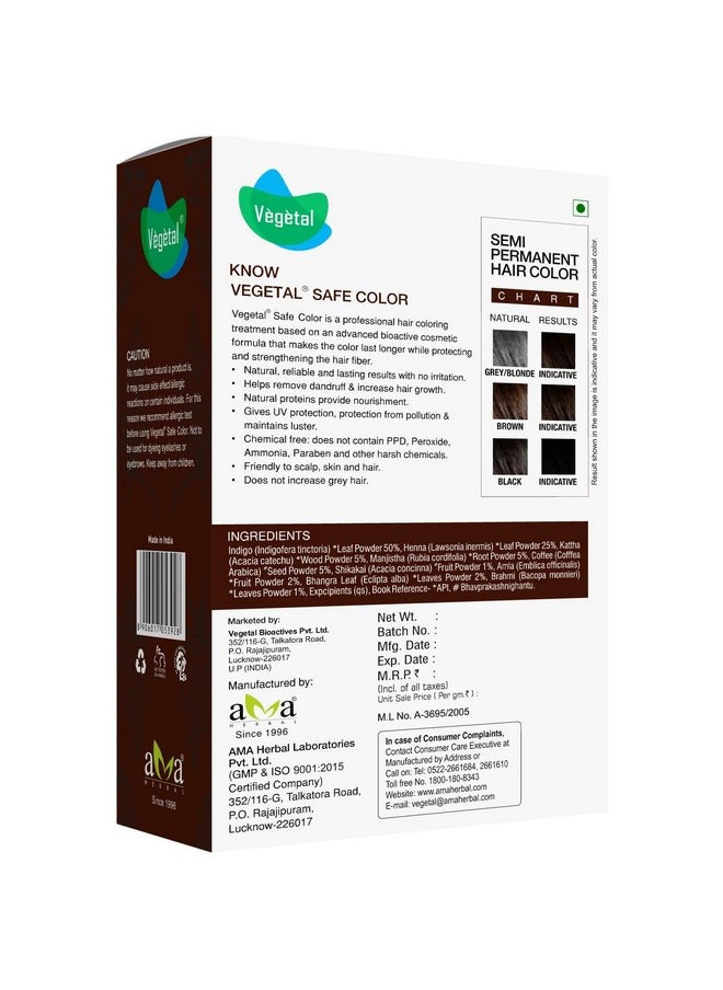 Vegetal Safe Hair Color - Dark Brown 50gm Certified Organic Chemical and Allergy Free Bio Natural Hair Color with No Ammonia Formula for Men and Women