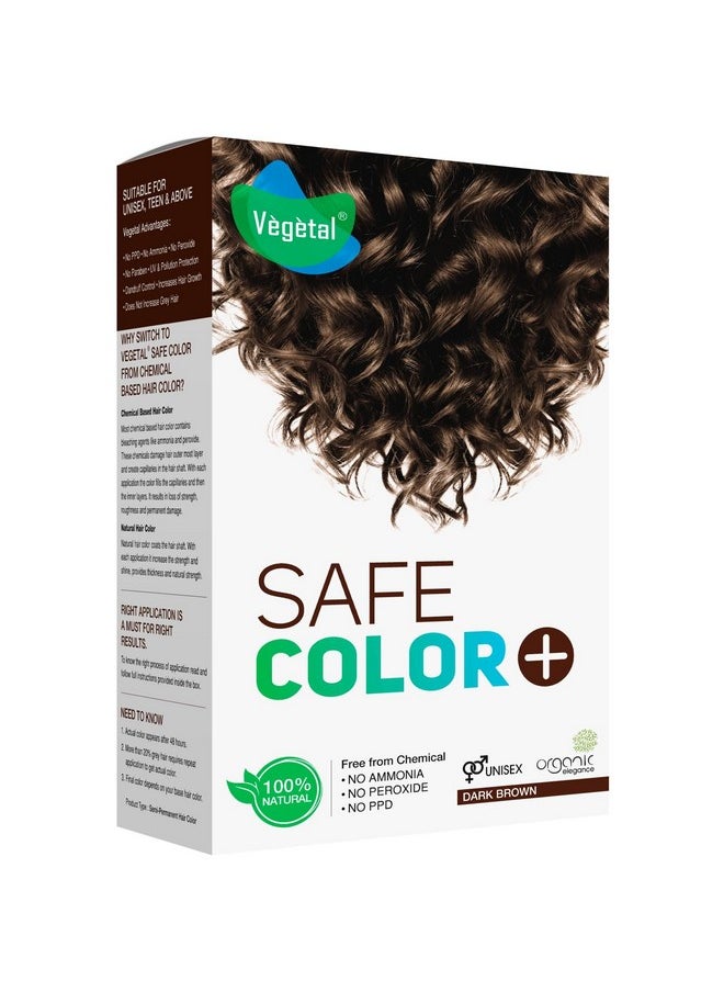 Vegetal Safe Hair Color - Dark Brown 50gm Certified Organic Chemical and Allergy Free Bio Natural Hair Color with No Ammonia Formula for Men and Women