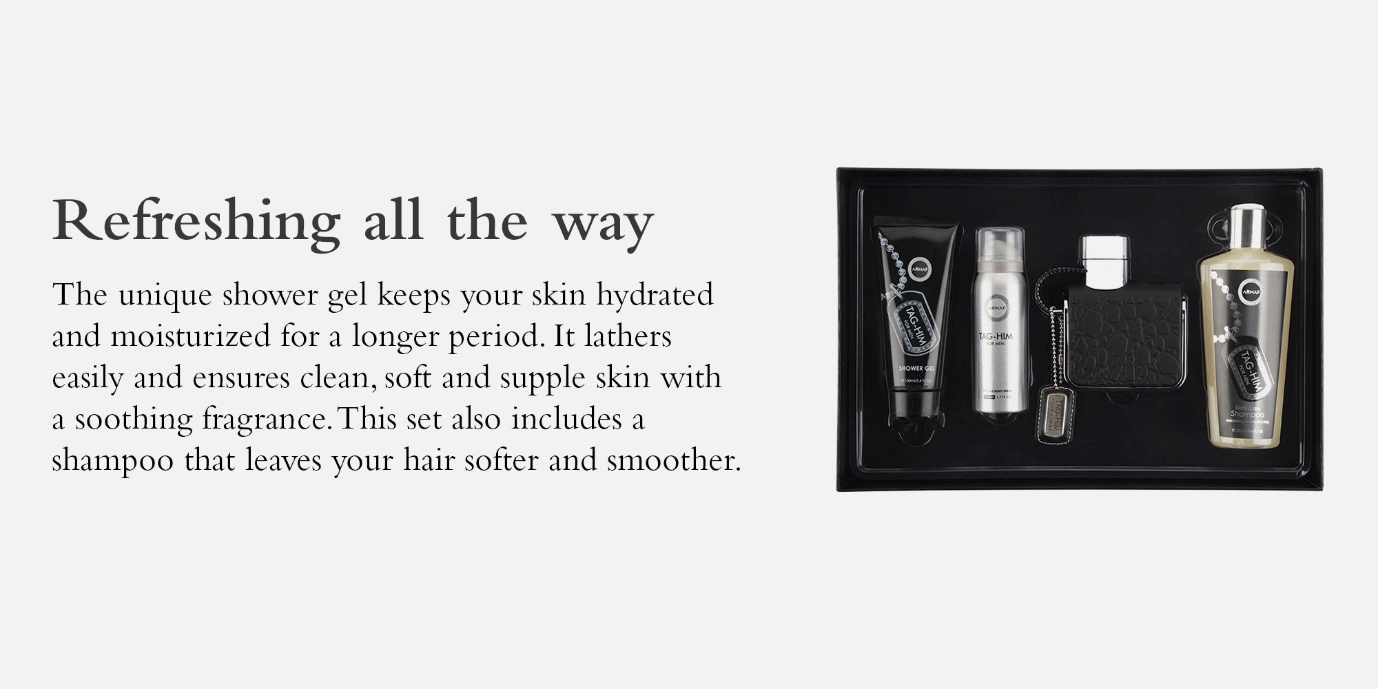 Tag Him Gift Set (EDT Spray 100ml, Shower Gel 100ml, Shampoo With Conditioner 250ml, Perfume Body Spray 50ml)