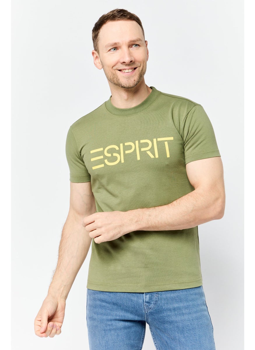 Men Crew Neck Short Sleeve Brand Logo T Shirt, Green