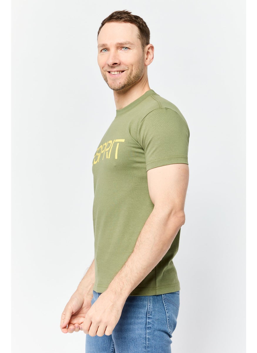 Men Crew Neck Short Sleeve Brand Logo T Shirt, Green
