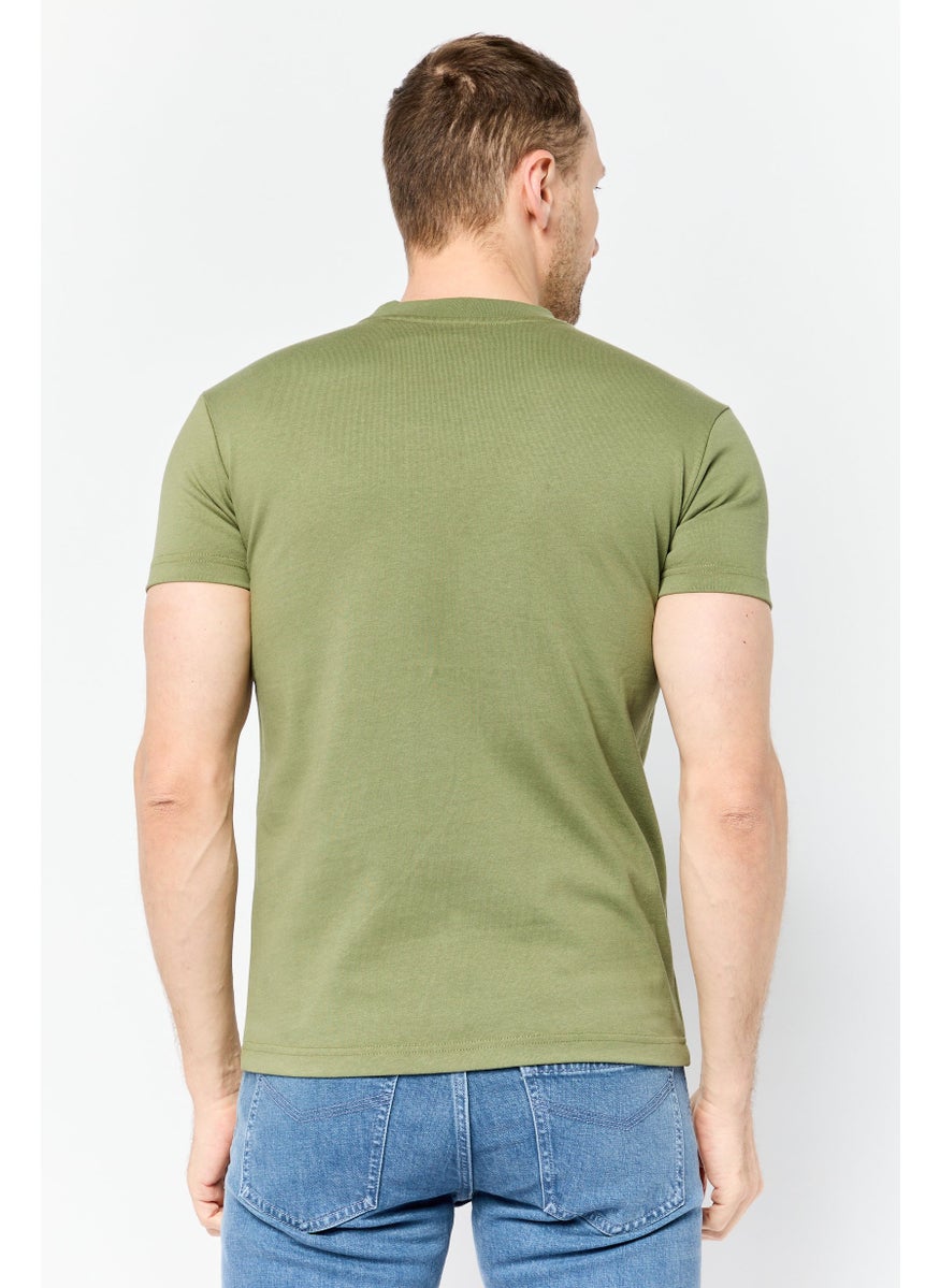 Men Crew Neck Short Sleeve Brand Logo T Shirt, Green