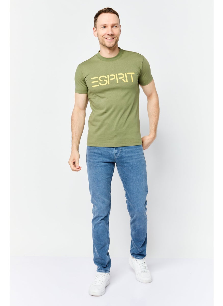 Men Crew Neck Short Sleeve Brand Logo T Shirt, Green