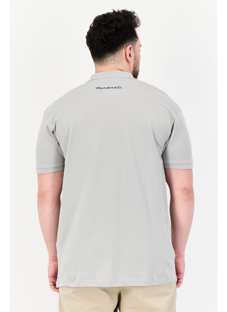 Men Regular Fit Brand Logo Short Sleeves Polo Shirt, Light Grey
