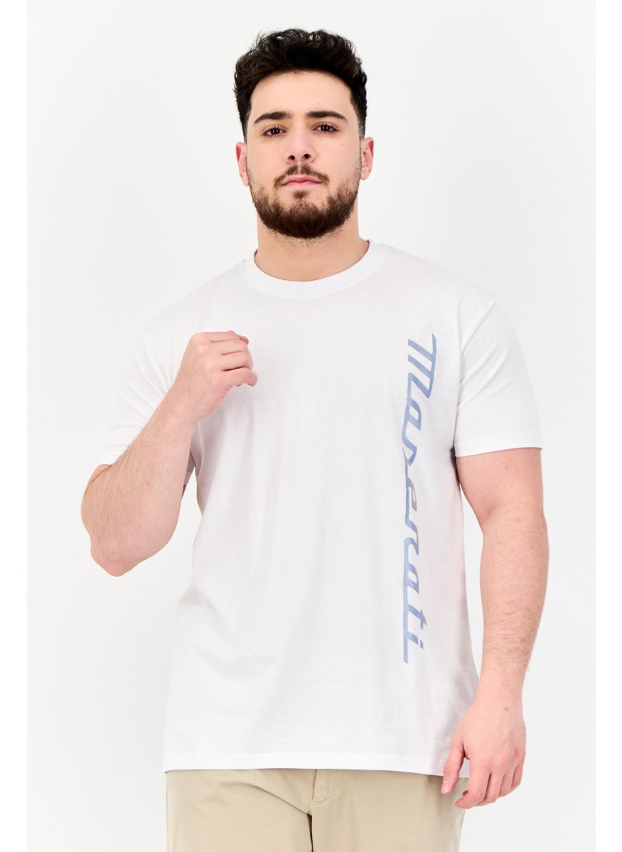 Men Crew Neck Short Sleeve Brand Logo T-Shirt, White