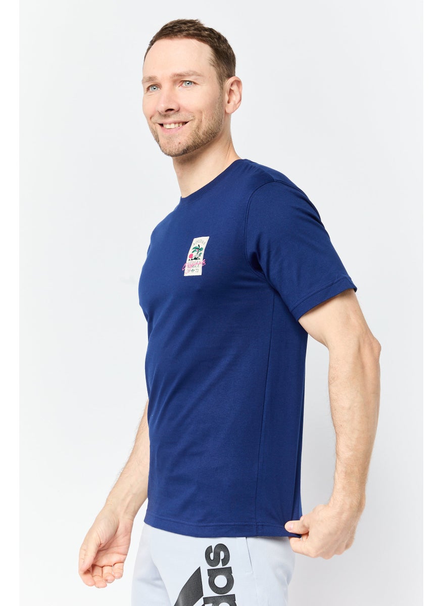 Men Sportswear Fit Short Sleeves Outdoor T-shirt, Navy