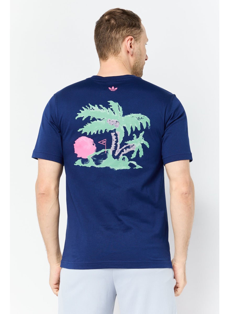 Men Sportswear Fit Short Sleeves Outdoor T-shirt, Navy