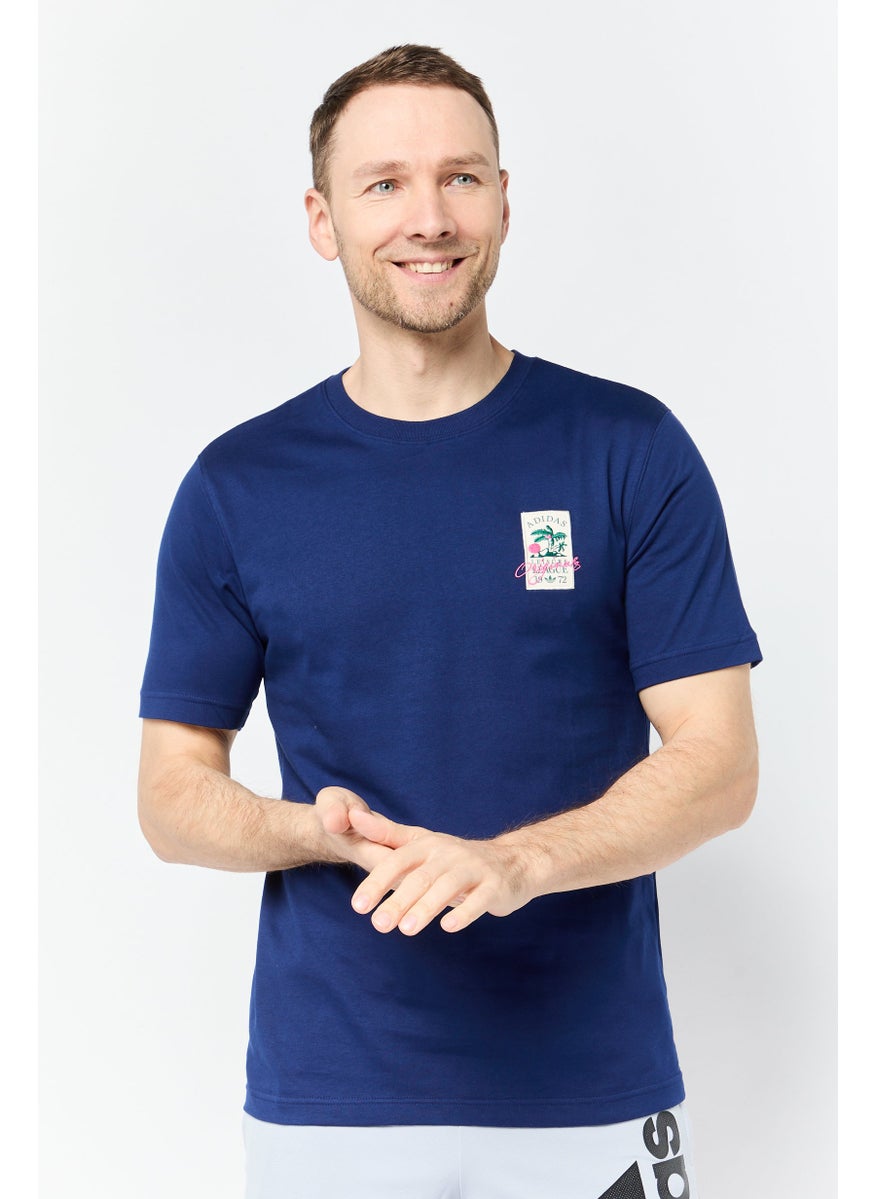 Men Sportswear Fit Short Sleeves Outdoor T-shirt, Navy