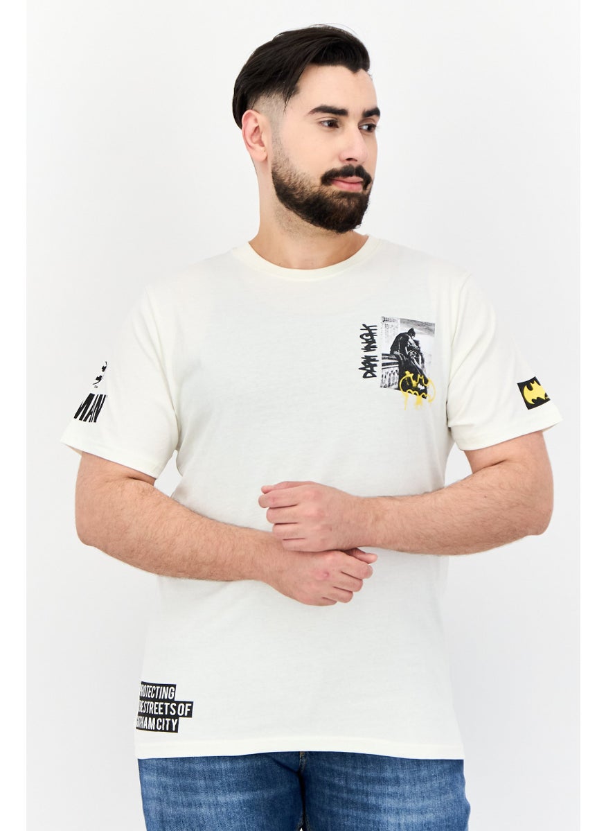 DC Batman Men Crew Neck Short Sleeve Graphic Print T-Shirt, Off White
