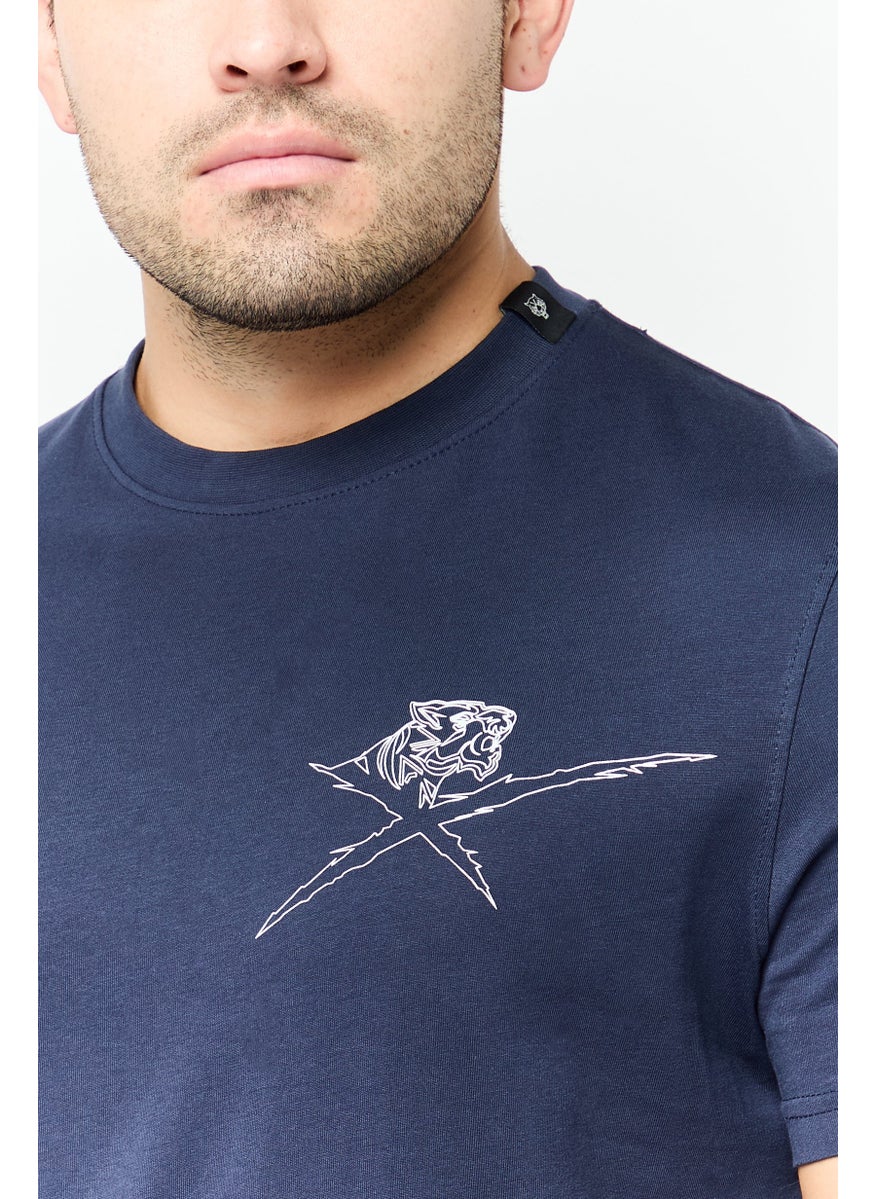 Men Sportswear Fit Short Sleeves Outdoor T-Shirt, Navy