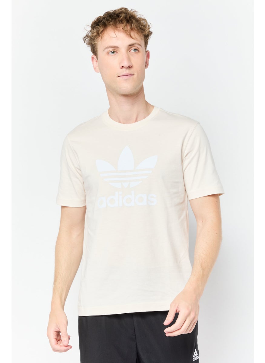 Men Sportswear Fit Short Sleeve Outdoor T-shirt, Light Beige