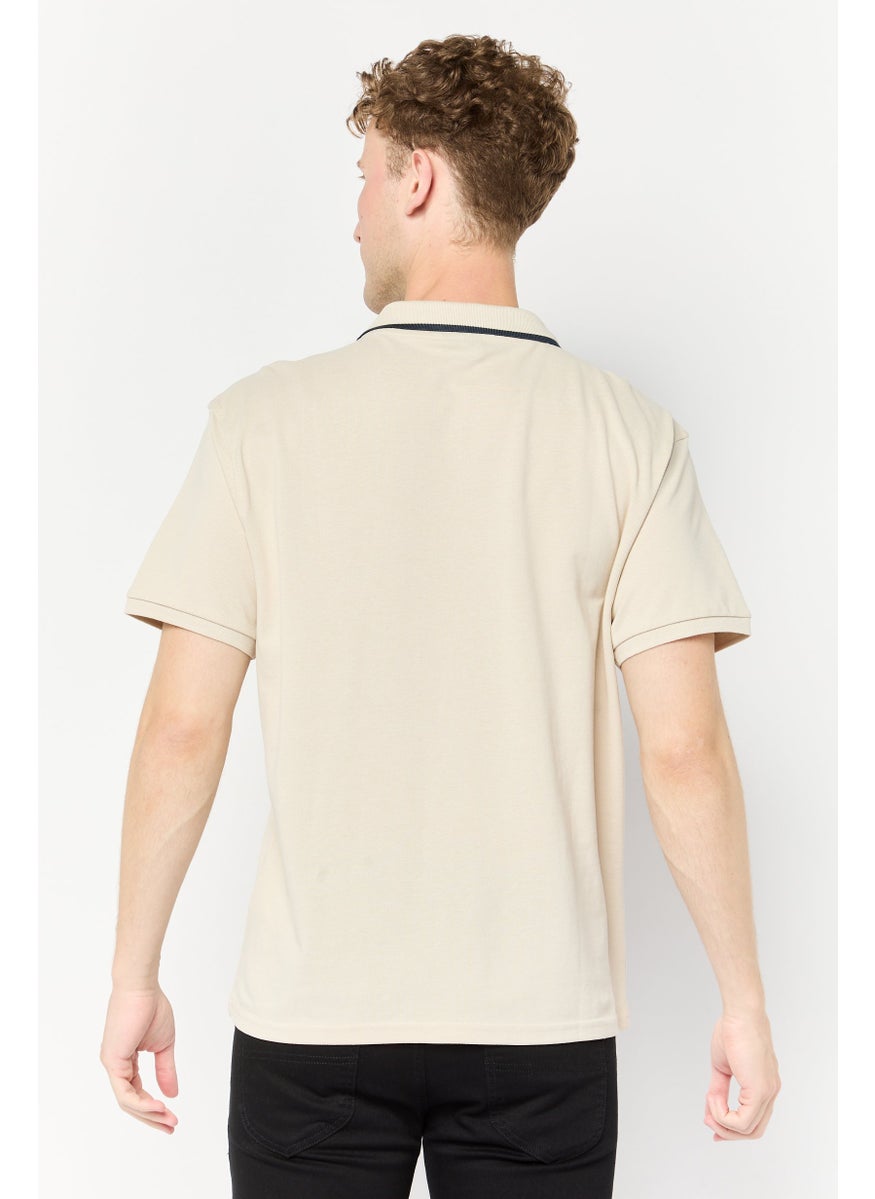 Men Regular Fit Graphic Print Short Sleeves Polo Shirt , Beige