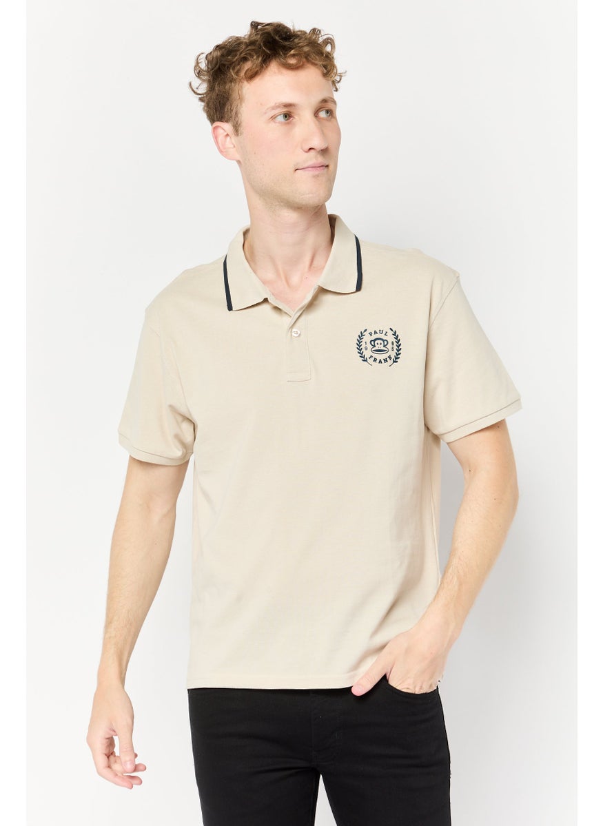 Men Regular Fit Graphic Print Short Sleeves Polo Shirt , Beige