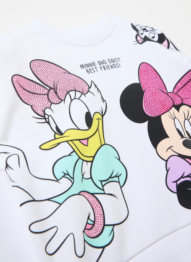 Sweatshirt with Minnie Mouse and Daisy Duck print with diamantÃ©s