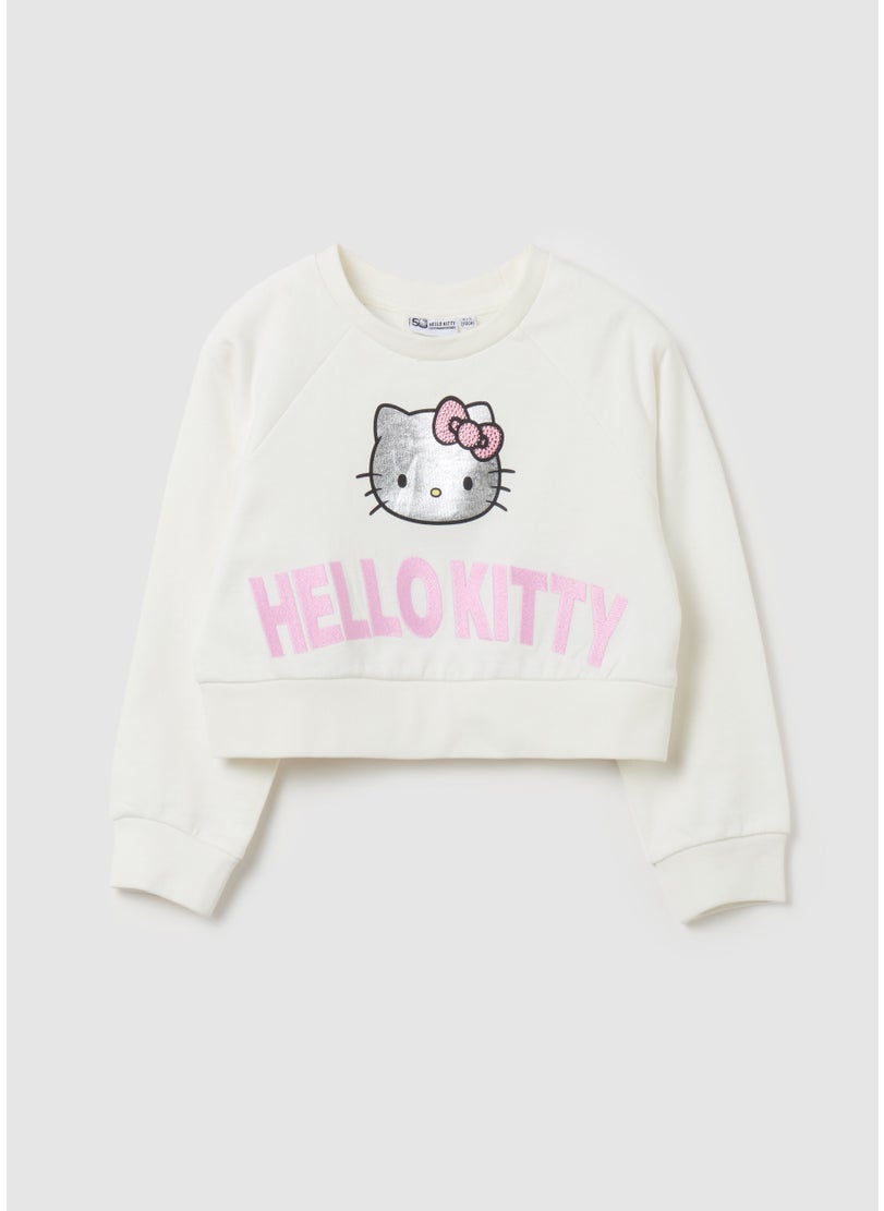 Cropped-fit sweatshirt with Hello Kitty print