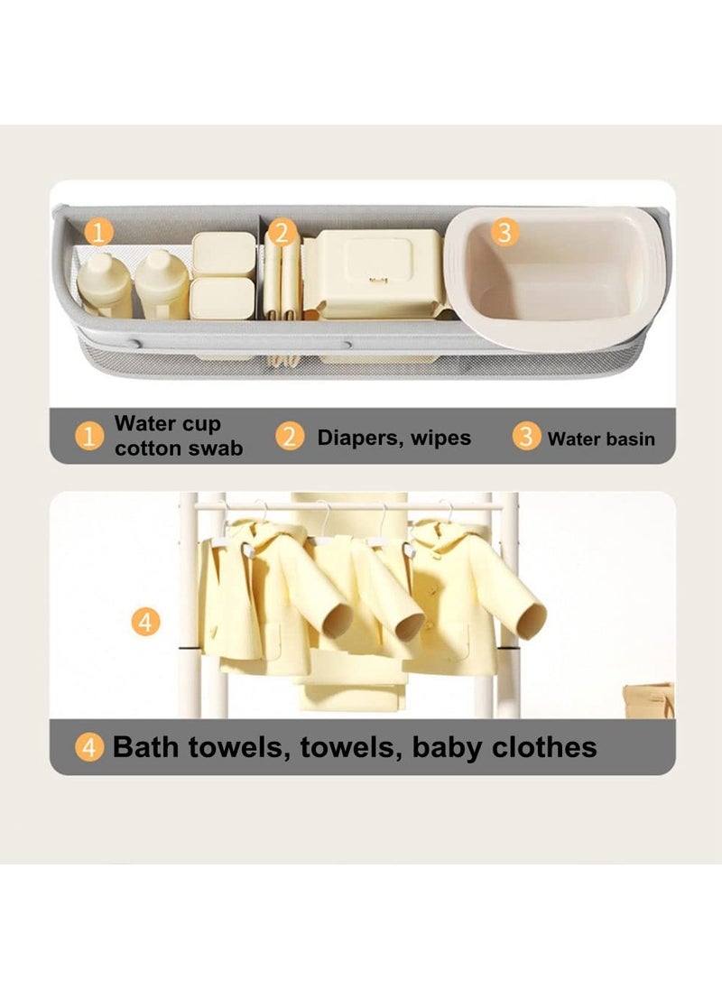 2 in 1 Baby Bathtub with Changing Table, Waterproof Diaper Changing Station Portable Changing Table Adjustable Height Nursery Organizer with Storage Racks for Newborn Infant Toddler