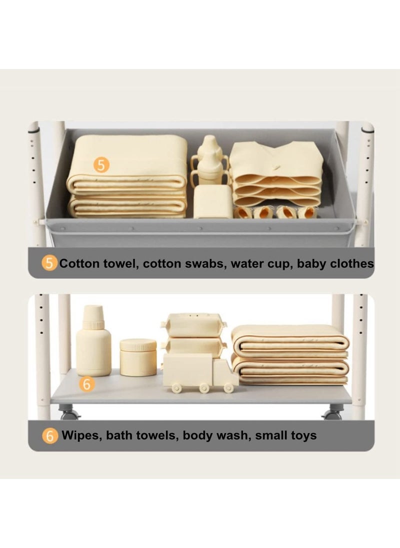 2 in 1 Baby Bathtub with Changing Table, Waterproof Diaper Changing Station Portable Changing Table Adjustable Height Nursery Organizer with Storage Racks for Newborn Infant Toddler