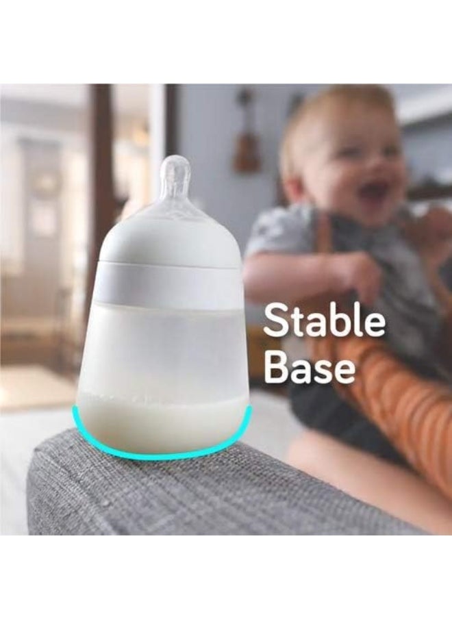 Nanobebe Flexy Silicone Baby Bottle, Anti-Colic, Natural Feel, Non-Collapsing Nipple, Non-Tip Stable Base, Easy to Clean, 3-Pack, Gray, 9oz/270 ml