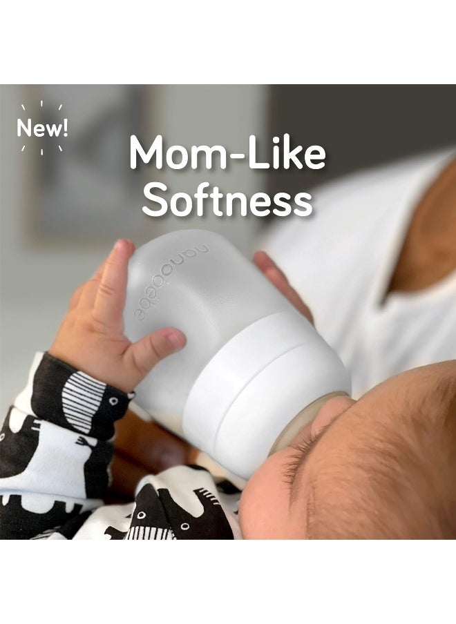Nanobebe Flexy Silicone Baby Bottle, Anti-Colic, Natural Feel, Non-Collapsing Nipple, Non-Tip Stable Base, Easy to Clean, 3-Pack, Gray, 9oz/270 ml