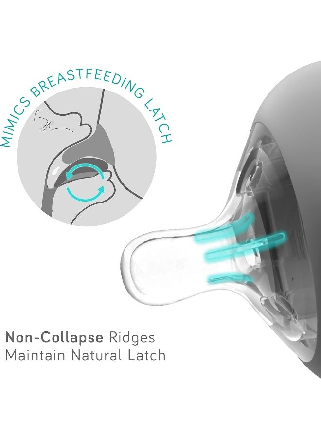 Nanobebe Flexy Silicone Baby Bottle, Anti-Colic, Natural Feel, Non-Collapsing Nipple, Non-Tip Stable Base, Easy to Clean, 3-Pack, Gray, 9oz/270 ml