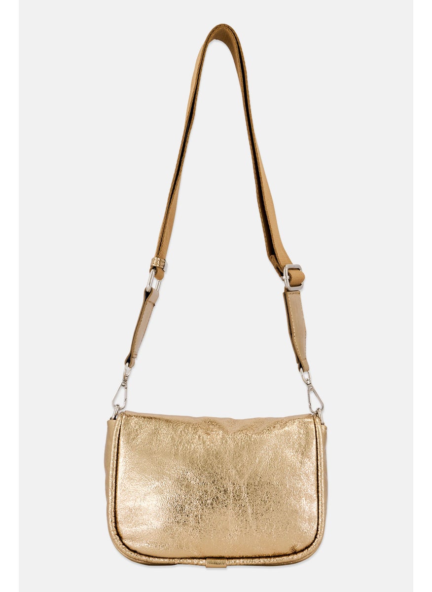 Women Brand Logo Shoulder Bag, Gold