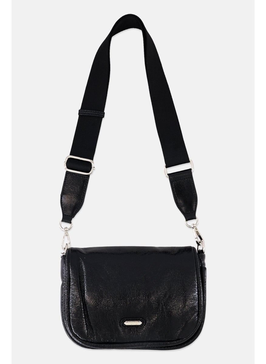 Women Brand Logo Shoulder Bag, Black