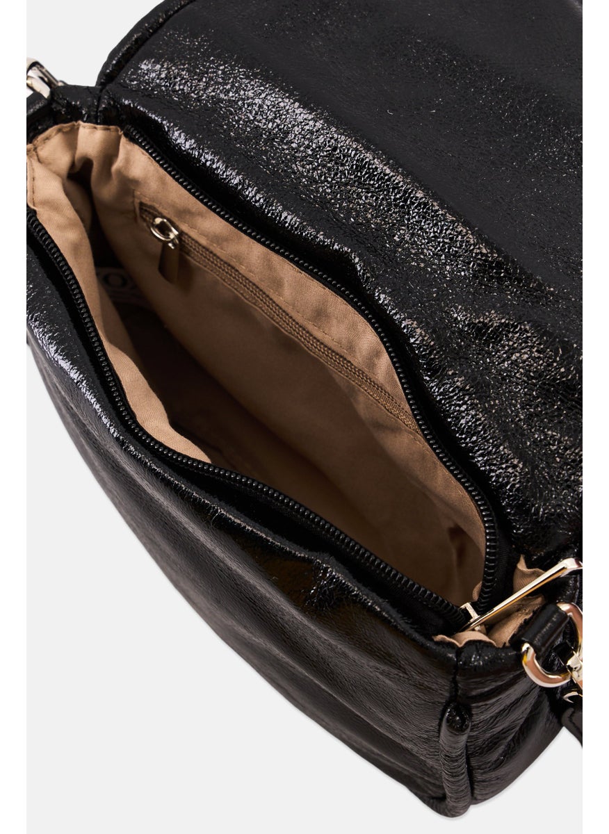 Women Brand Logo Shoulder Bag, Black
