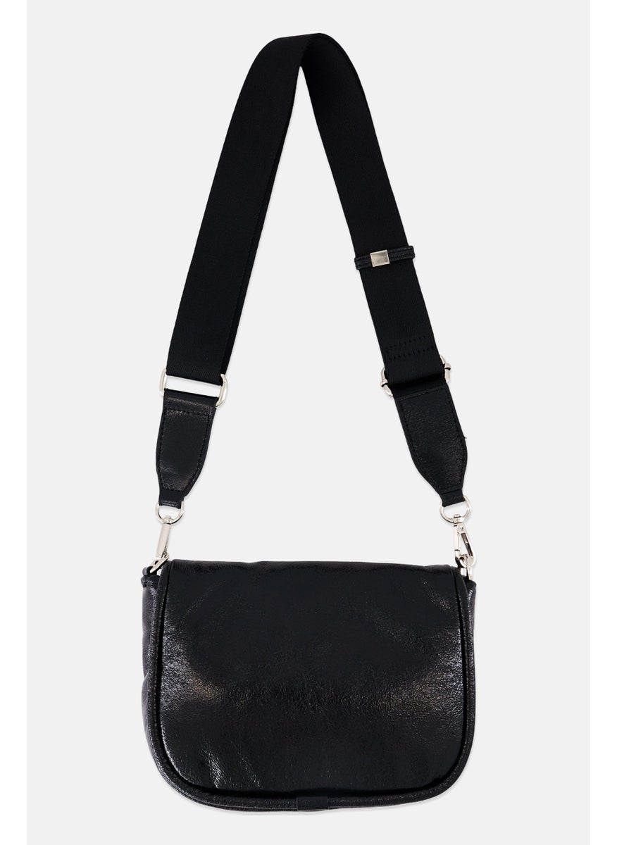 Women Brand Logo Shoulder Bag, Black