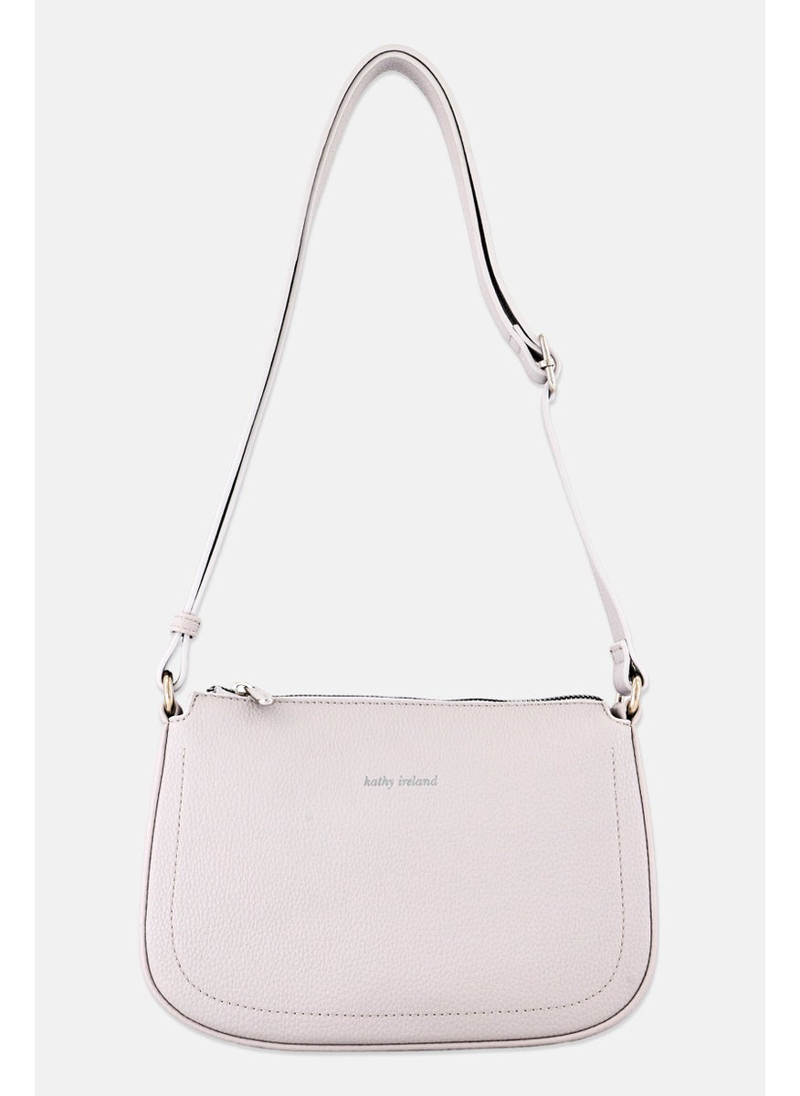 Women Brand Logo Shoulder Bag, Grey