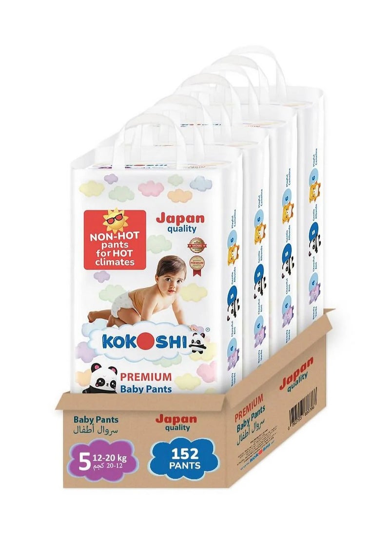 Kokoshi Premium Pant Style Baby Diapers, Size 5, Pack of 4 - 152 Pieces