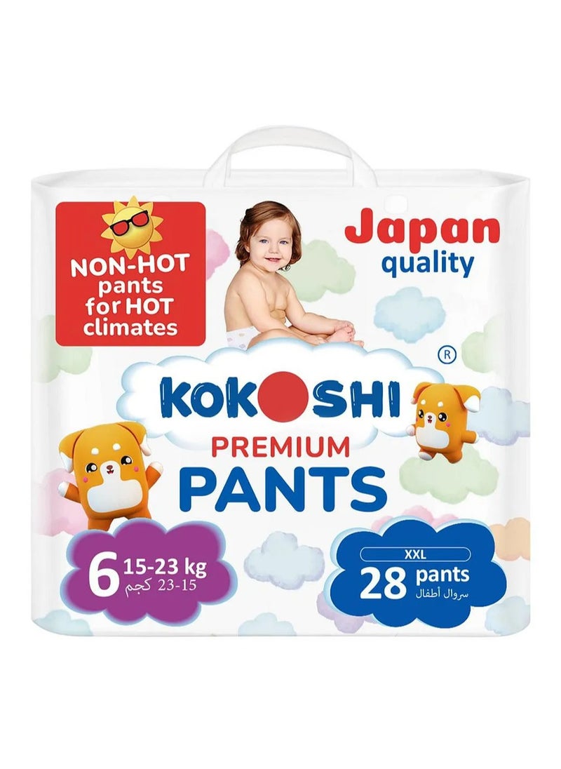 Kokoshi Pant Style Diapers Size 6, 15-23kg, 28pc - Hypoallergenic, Leak Proof, Wetness Indicator, Breathable