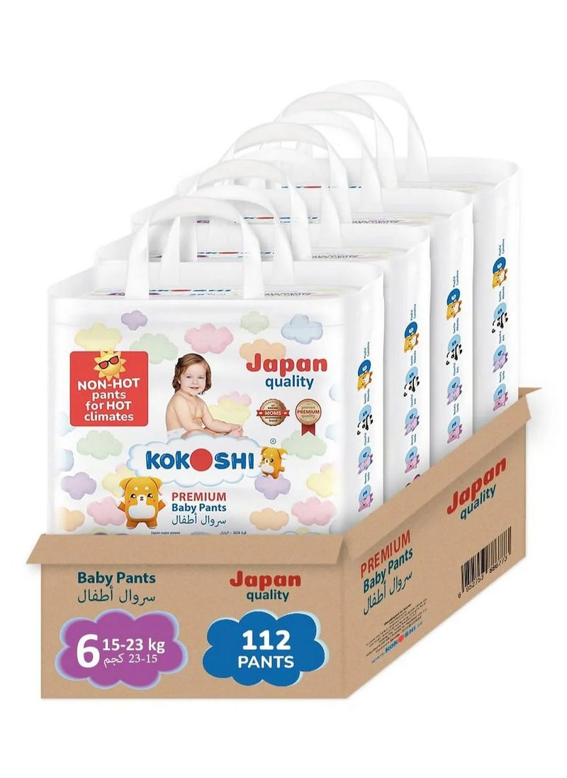 Kokoshi Premium Pant Style Baby Diapers, Size 6, Pack of 4 - 112 Pieces
