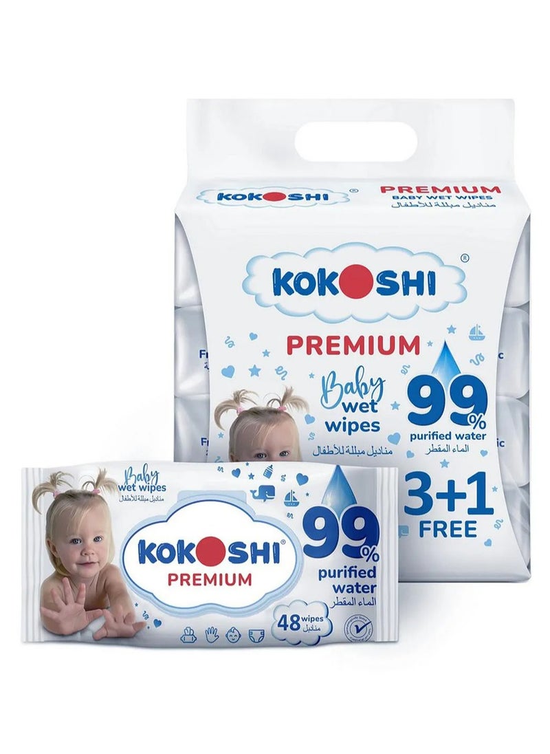 Kokoshi Premium Baby, Wipes, Extra Sensitive, 99% Pure Water, Alcohol Free, - 192 Pieces