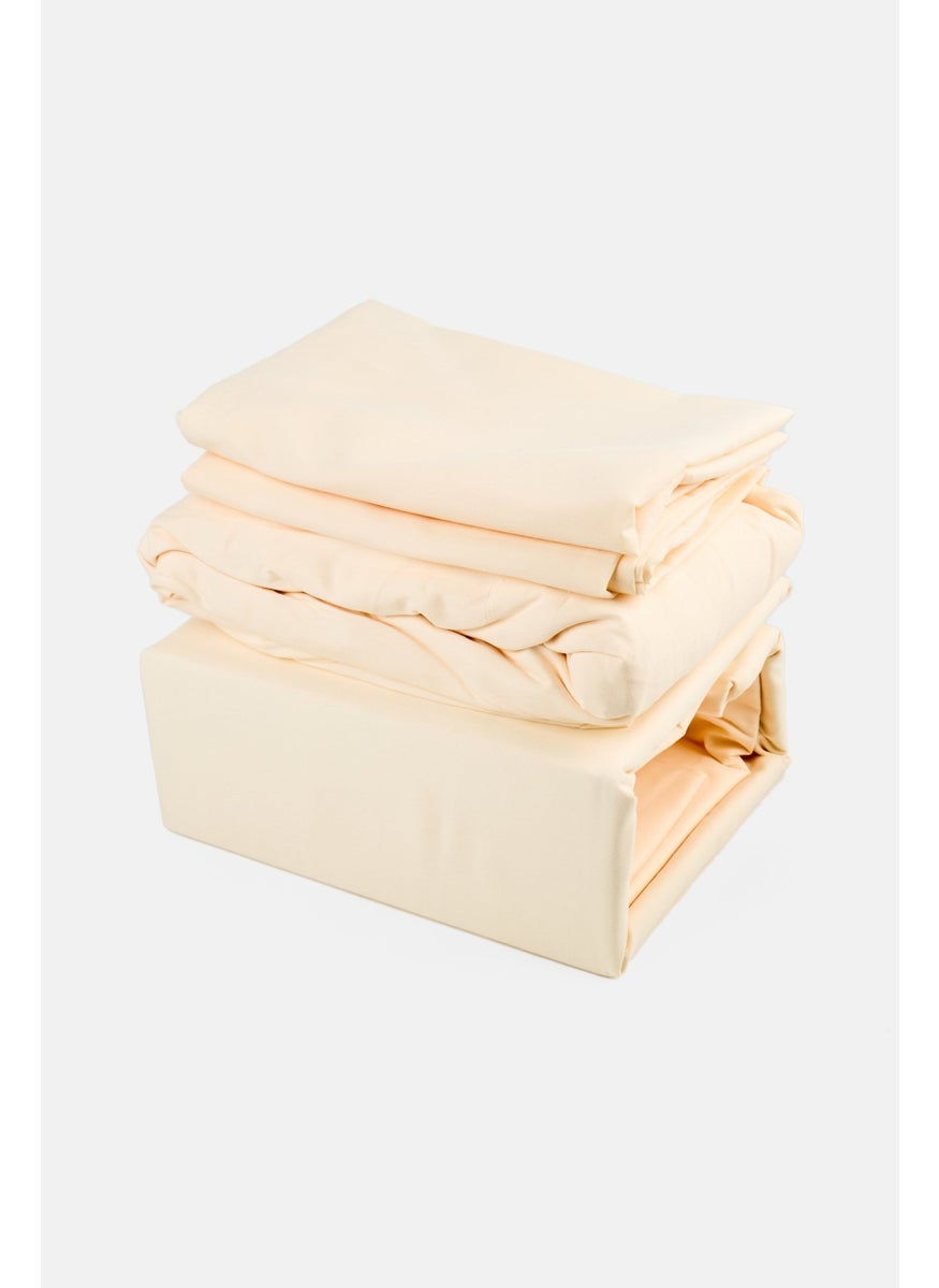 4 Pieces Plain Flat Sheeet With Pillow Case Set, Light Yellow