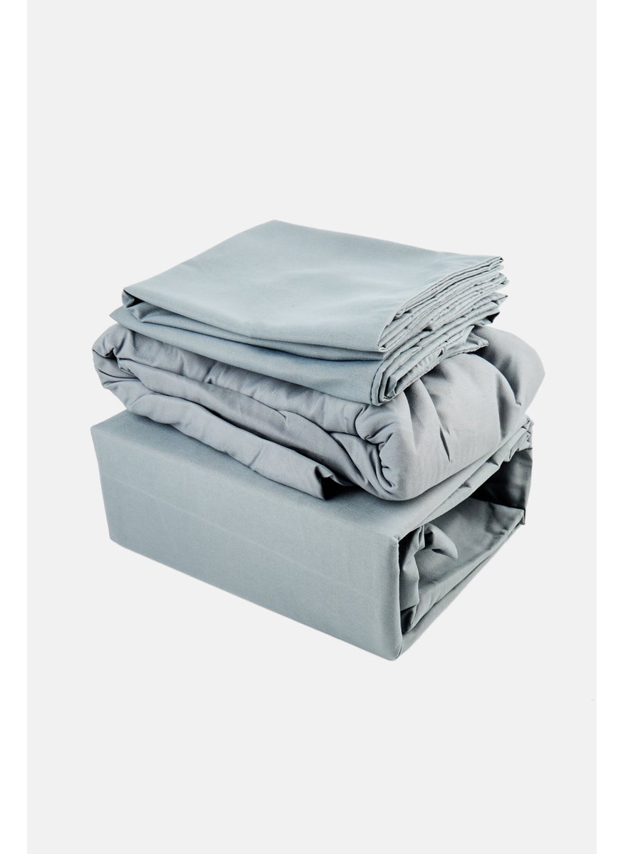 4 Pieces Plain Flat Sheeet With Pillow Case Set, Dark Grey