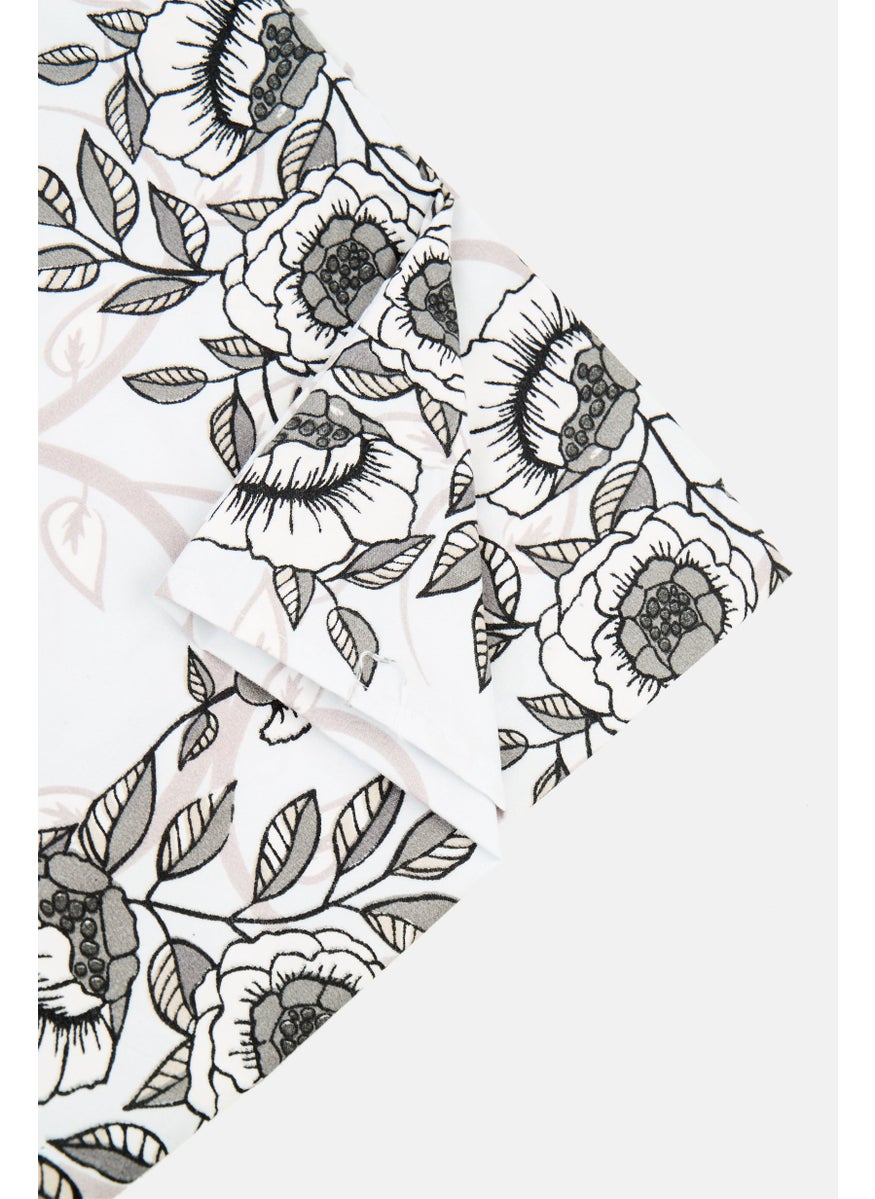 4 Pieces Floral Pattern Cotton Feel Flat Sheet With Pillow Case Set, Multicolor
