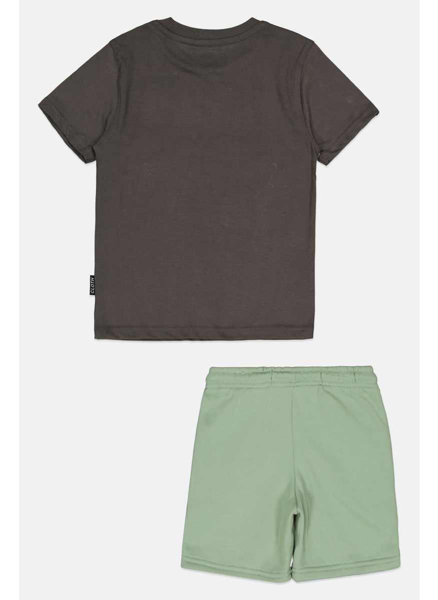 Kids Boy 2 Pcs Short Sleeve T-Shirt And Short Set, Grey/Sage Green