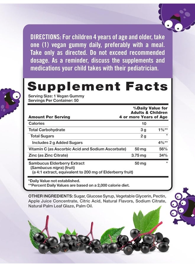 Nature's Truth Kids Elderberry Gummies | 50 Count | with Zinc and Vitamin C | Vegan, Non-GMO & Gluten Free Supplement