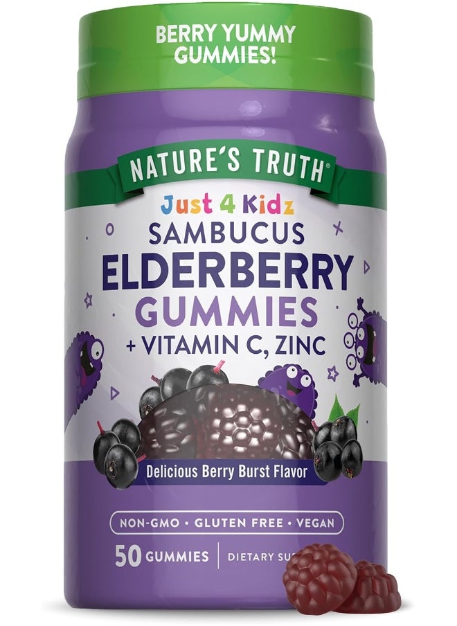 Nature's Truth Kids Elderberry Gummies | 50 Count | with Zinc and Vitamin C | Vegan, Non-GMO & Gluten Free Supplement