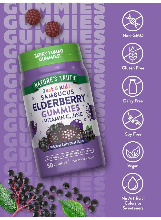 Nature's Truth Kids Elderberry Gummies | 50 Count | with Zinc and Vitamin C | Vegan, Non-GMO & Gluten Free Supplement