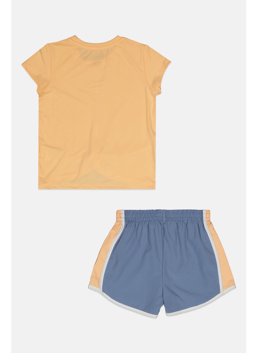 Kids Girl 2 Pieces Brand Logo Twist Top and Short Set, Dark Peach/Grey