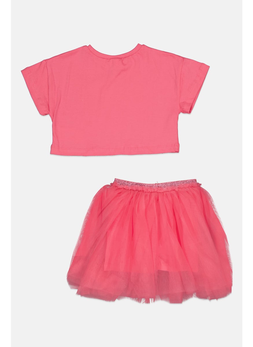 Kids Girl Short Sleeves Sequin Top And Skort Set, Pink