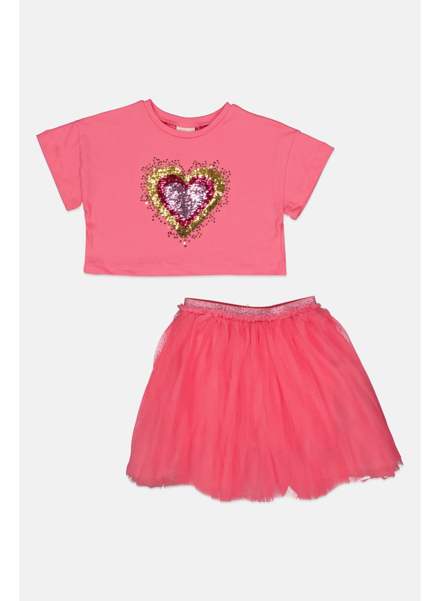 Kids Girl Short Sleeves Sequin Top And Skort Set, Pink