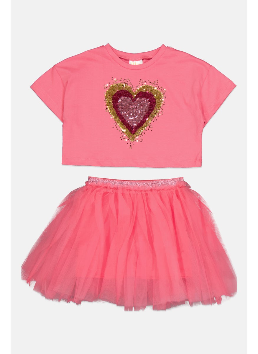 Toddlers Girl Short Sleeves Sequin Top And Skort Set, Pink