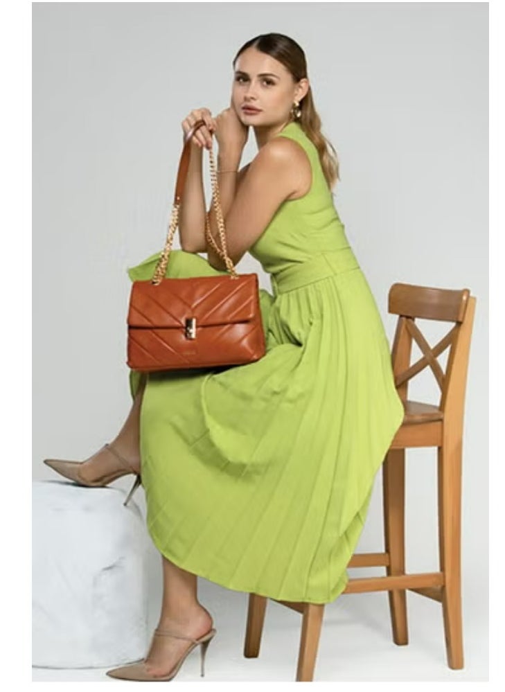 Adelina Quilted Leather Crossbody Bag for Women - Tan